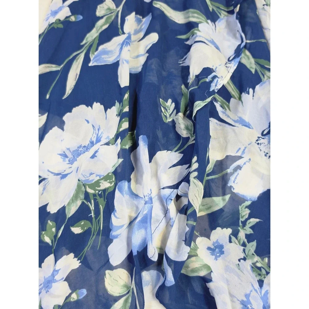 Lily Rose Blue Floral Maxi Dress Spaghetti Strap Ruffle Faux Wrap Large